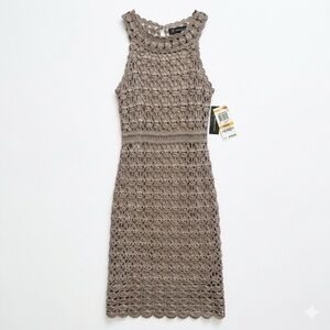 🤩✨ INC Metallic Crochet Maxi Sheath Dress Small Cement Gray NWT